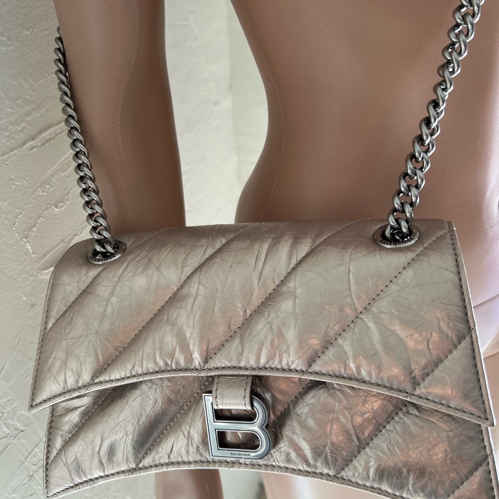 Balenciaga lamb skin Crush Small Chain Bag Metallized Quilted NWB Made In Italy - Picture 5 of 16